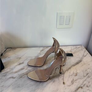 SCHUTZ Metallic Beige Heels with Transparent Straps